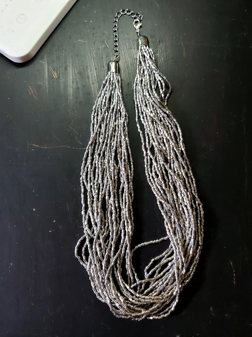 Source Unknown Silver Multi-Strand Seed Bead Necklace